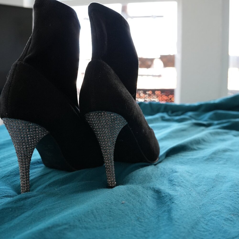 Black Ankle Boots with Sparkle Heels - Size 9M/ 39